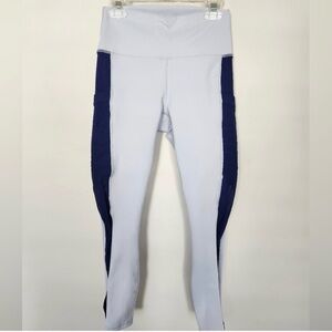 Fabletics Light Blue Leggings with Navy Side Panels